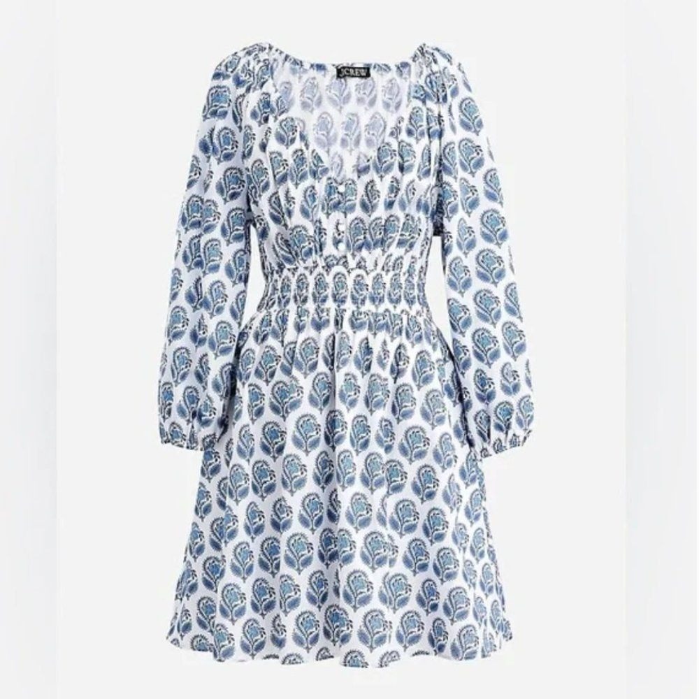 NWT J.Crew V-Neck Mini Dress Bouquet Block Print Blue White XXL - Picture 3 of 12
